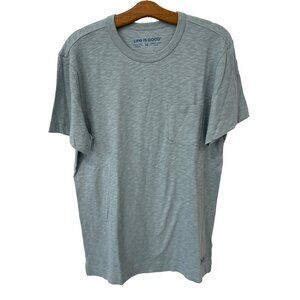 Life Is Good Short Sleeve Pocket Tee Men Size Medium Smoky Blue Cotton Basic NEW